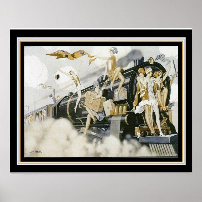 "Flappers Take The Train" Art Deco Print 16 x 20 (Front)