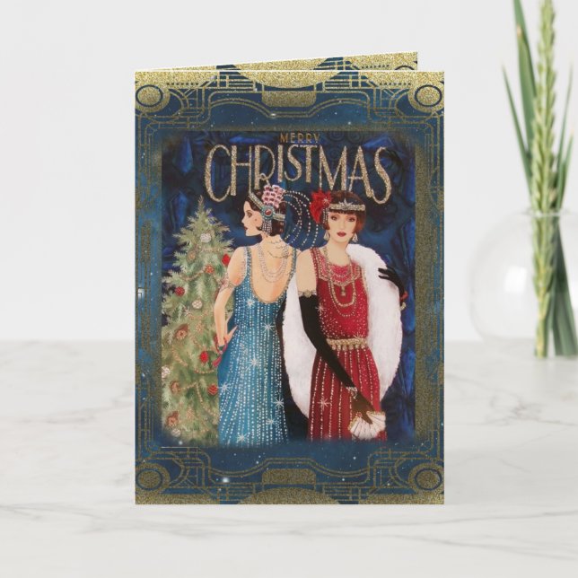 Flappers Vintage Christmas Holiday Card (Front)