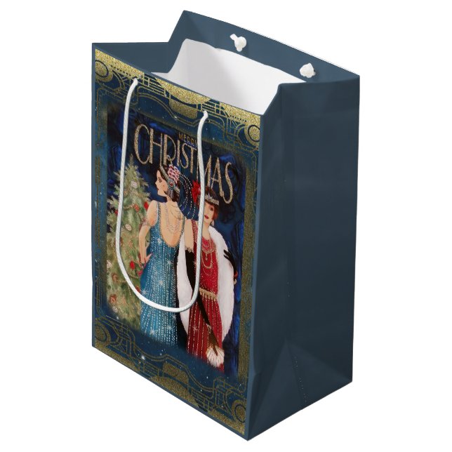Flappers Vintage Christmas Medium Gift Bag (Front Angled)
