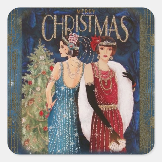 Flappers Vintage Christmas Sticker (Front)