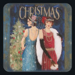 Flappers Vintage Christmas Sticker<br><div class="desc">Vintage 1920s Flappers Christmas with decorated tree.  One in a series of flapper girls celebrating Christmas.  A way to sparkle up gift wrapping!</div>
