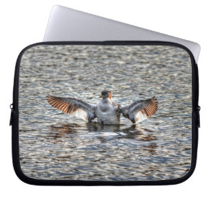 Flapping Red-necked Grebe & Lake Wildlife Photo Laptop Sleeve