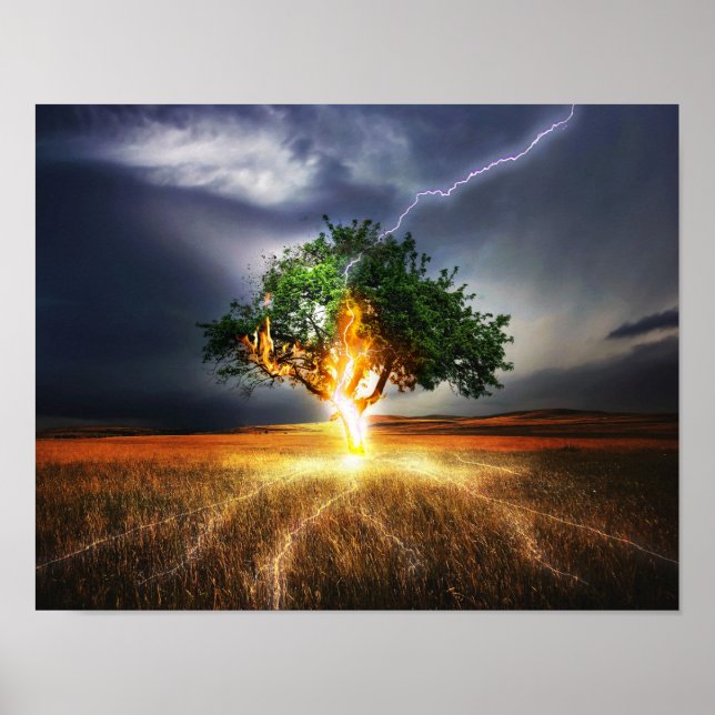 flash-845848 FANTASY LIGHTNING STRIKE TREE BACKGRO Poster (Front)