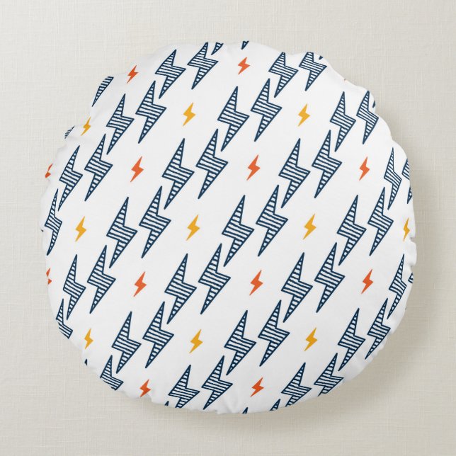 Flash. Lightning Bolts Seamless Pattern. Backgroun Round Cushion (Front)
