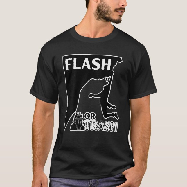 Flash or Trash BACK PRINT  Rock Climbing Boulderin T-Shirt (Front)