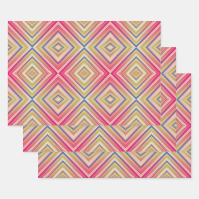 Flashes Of Pinks Alternative Diamond Pattern Wrapping Paper Sheet (Set)
