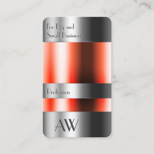 Flashy Aluminium Box with Red Liquids and Monogram Business Card (Front)