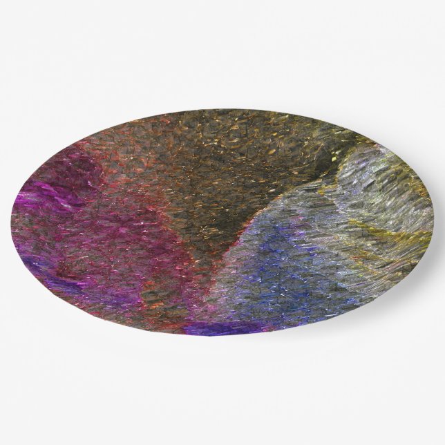Flashy and rustic melted splashes of coloured glas paper plate (Angled)