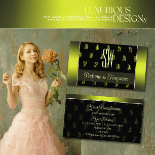 Flashy Black and Yellow with Monogram Professional Business Card