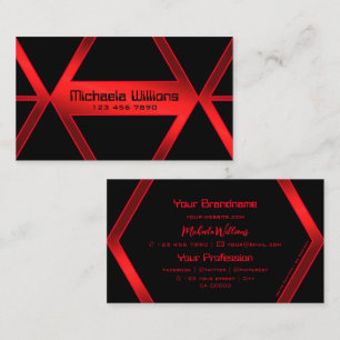 Flashy Black Geometric Shimmery Red Professional Business Card