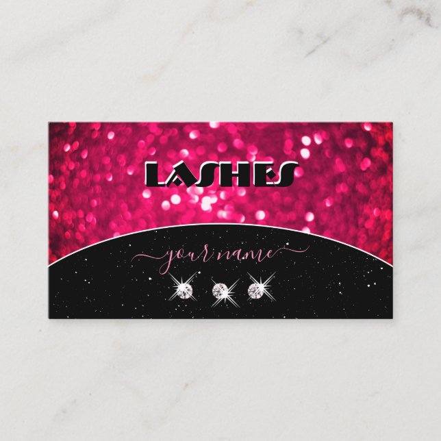 Flashy Black Girly Pink Sparkling Glitter Shimmery Business Card (Front)