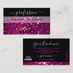 Flashy Black Pink Purple Sparkle Glitter Add Logo Business Card