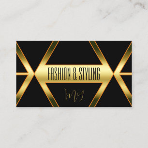 Flashy Black Shimmery Golden with Monogram Stylish Business Card