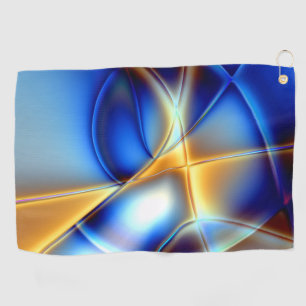 Flashy blue and yellow and snail-like lines throw golf towel