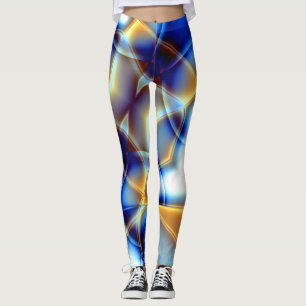 Flashy blue and yellow and snail-like lines throw  leggings