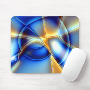 Flashy blue and yellow and snail-like lines throw  mouse mat