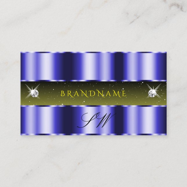 Flashy Blue Yellow Black Sparkle Jewels Initials Business Card (Front)