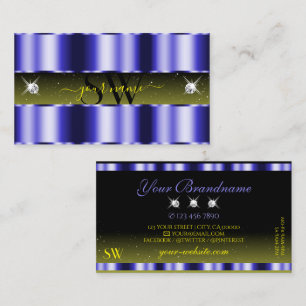 Flashy Blue Yellow Black Sparkle Jewels Monogram Business Card