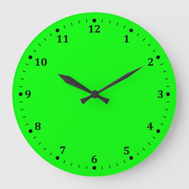 Flashy Bright Neon Green Accent Colour Large Clock (Front)