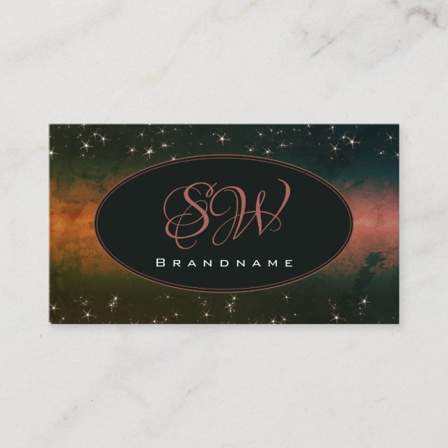 Flashy Colourful Galaxy Cute Glitter Stars Initial Business Card (Front)