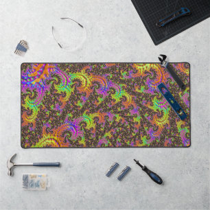 Flashy Colourful Spiral Abstract Digital Fractal Desk Mat