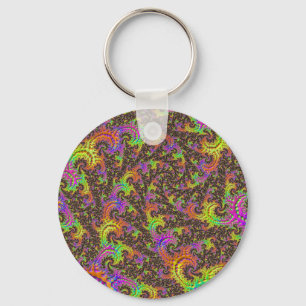 Flashy Colourful Spiral Abstract Digital Fractal Key Ring