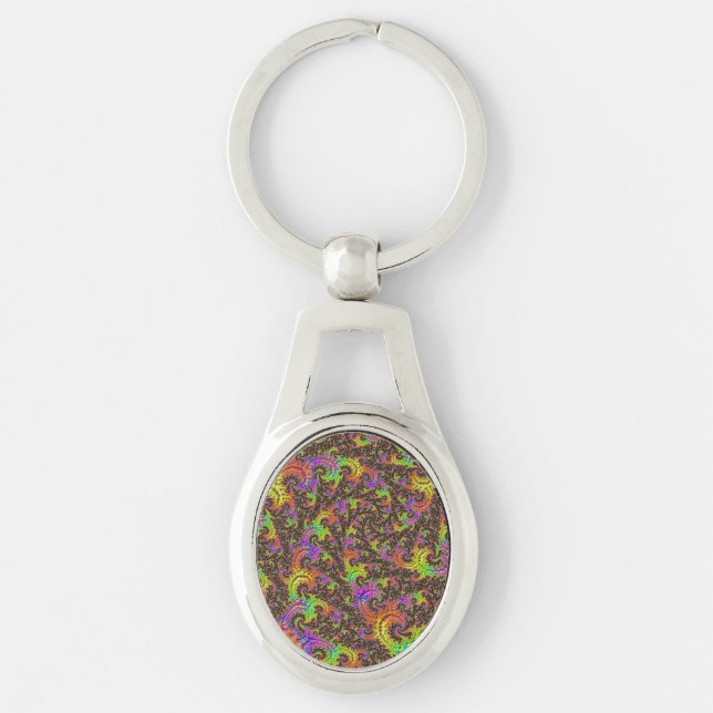 Flashy Colourful Spiral Abstract Digital Fractal Key Ring (Front)