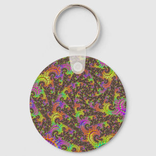 Flashy Colourful Spiral Abstract Digital Fractal Key Ring