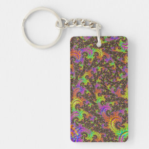 Flashy Colourful Spiral Abstract Digital Fractal Key Ring