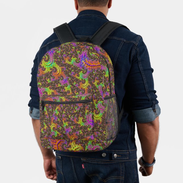 Flashy Colourful Spiral Abstract Digital Fractal Printed Backpack (Insitu (Model))