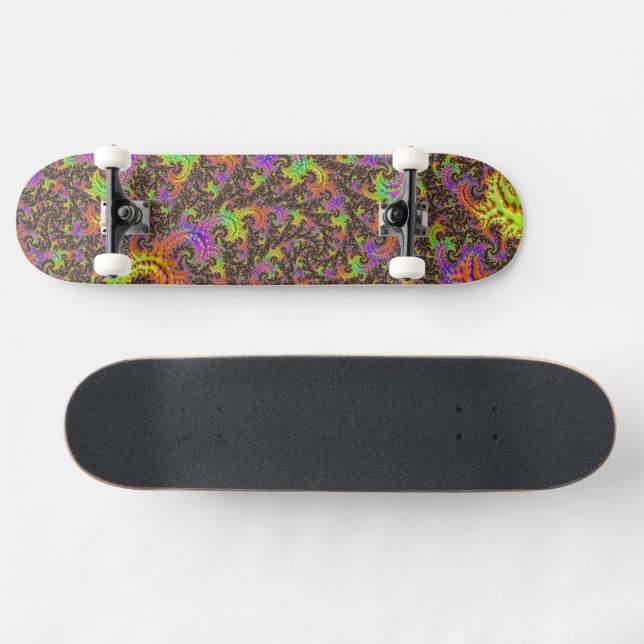 Flashy Colourful Spiral Abstract Digital Fractal Skateboard (Horz)