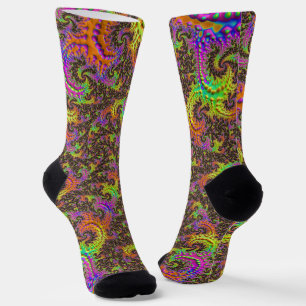 Flashy Colourful Spiral Abstract Digital Fractal Socks