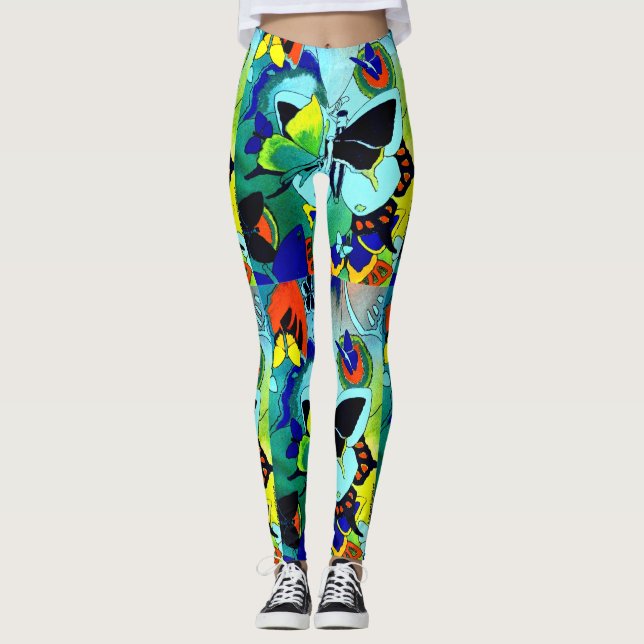 Flashy Cute Colour Butterfly Collage Designed Leggings (Front)