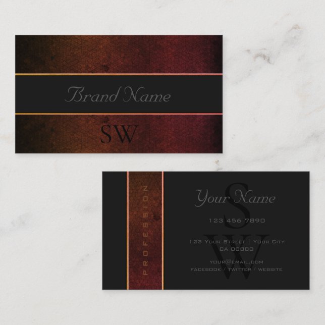 Flashy Dark Orange Grey Colours with Black Initial Business Card (Front/Back)