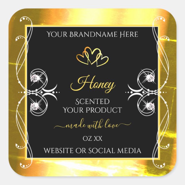 Flashy Gold Dazzling Product Labels Diamonds Black (Front)
