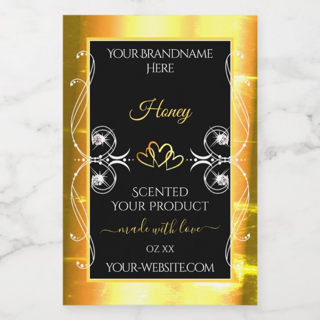 Flashy Gold Dazzling Product Labels Diamonds Black (Single Label)