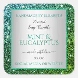 Flashy Green Teal Glitter Product Packaging Labels