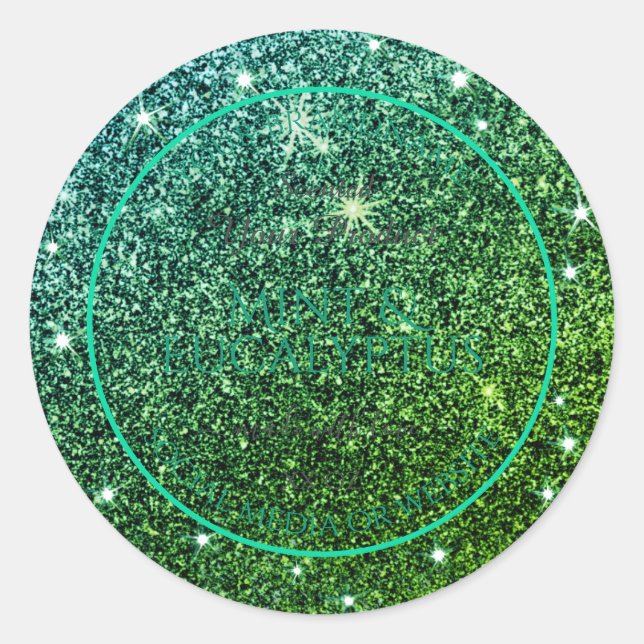 Flashy Green Teal Glitter Product Packaging Labels (Front)