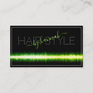 Flashy Light Green on Black Hair Salon Appointment Business Card