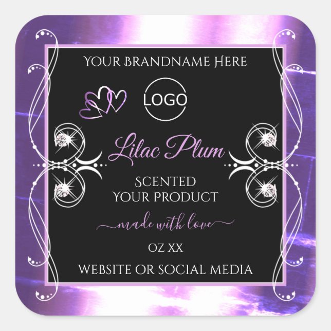 Flashy Light Purple Black Product Labels with Logo (Front)
