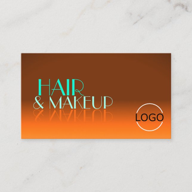 Flashy Orange and Teal Chic Mirror Font with Logo Business Card (Front)