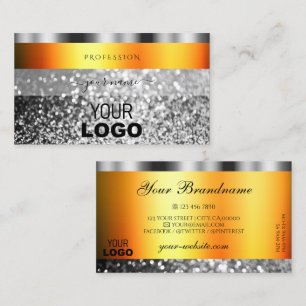 Flashy Orange Silver Sparkling Glitter with Logo Business Card