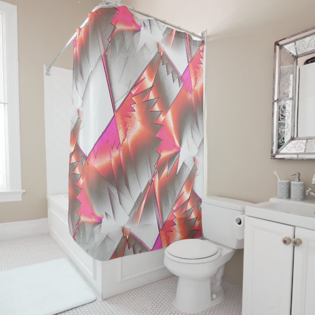 Flashy peach to pink, extremely rough digitalised shower curtain (In Situ)