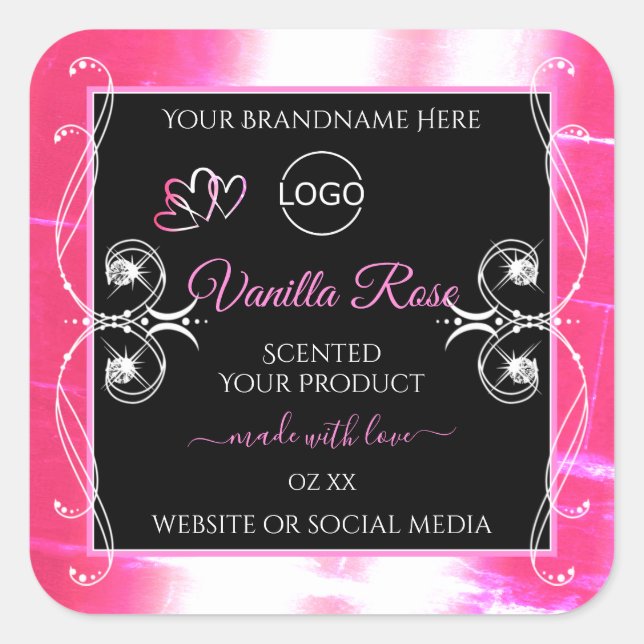 Flashy Pink Dazzling Product Label Black with Logo (Front)