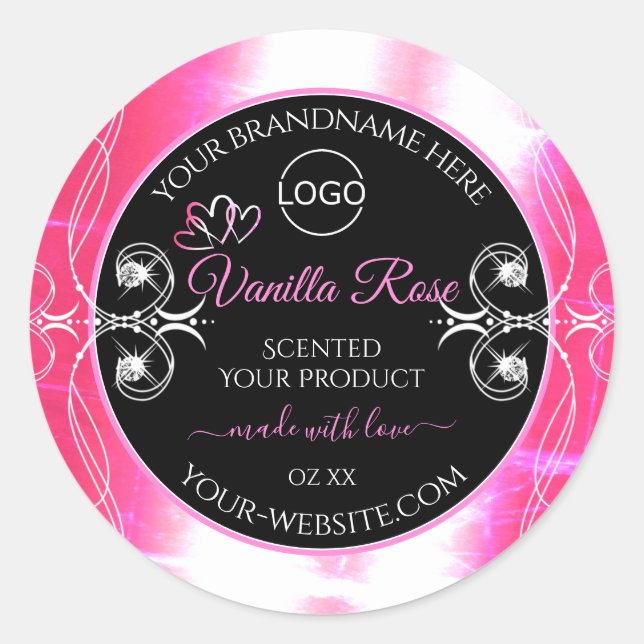 Flashy Pink Dazzling Product Label Black with Logo (Front)