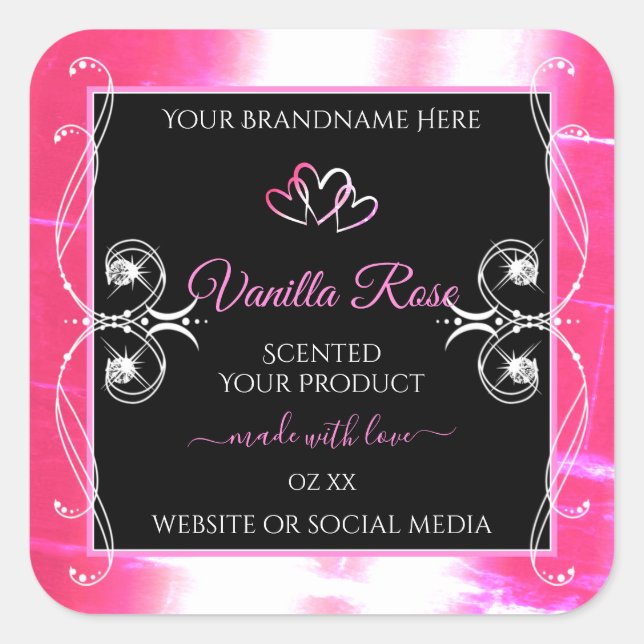Flashy Pink Dazzling Product Labels Diamonds Black (Front)