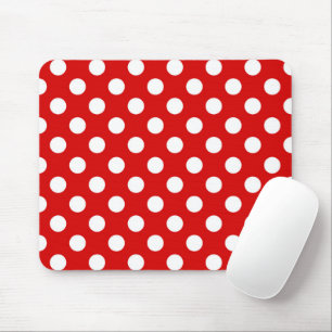 Flashy Red And Big White Polka Dots Pattern, Cute Mouse Mat