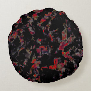 Flashy red blots on dark gray rocky base, texture round cushion