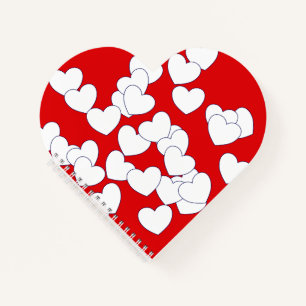 Flashy Red Heart And Many White Hearts Spiral Notebook