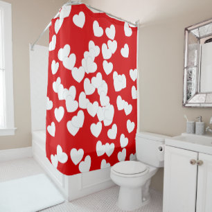 Flashy Red Shower Curtain With Lovely White Hearts